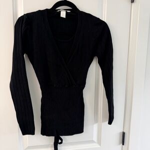 Black Ribbed Wrap-Style Long Sleeve Maternity Top